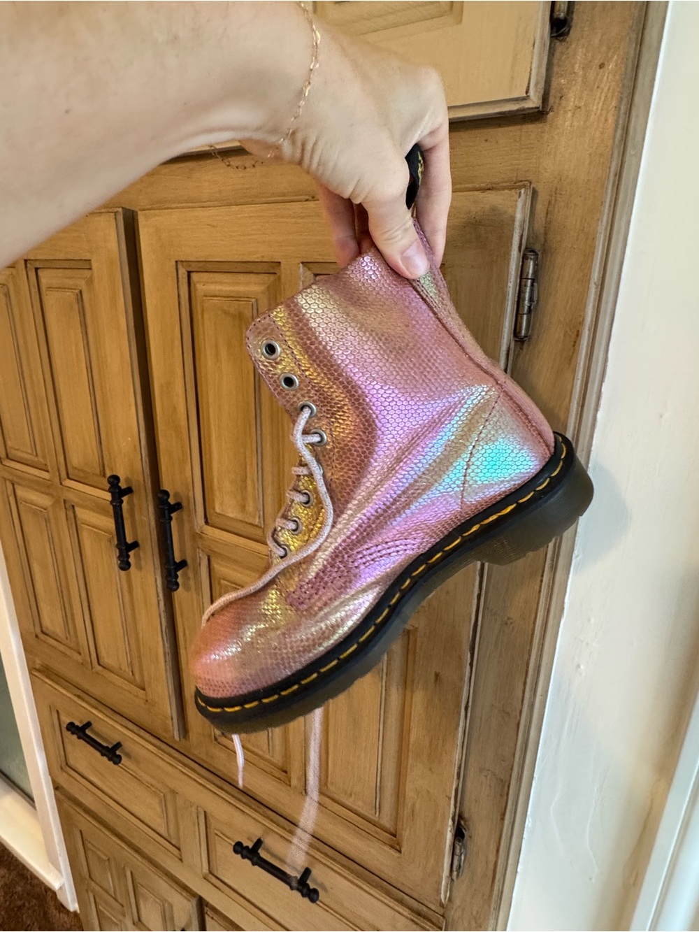 Dr. Martens Pink Iridescent Lace-Up Boots - Picture 2 of 8